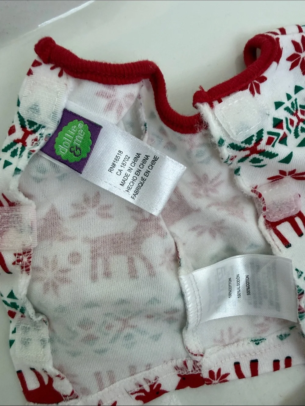Dollie & Me Fair Isle Red, Green & White Reindeer 18” Doll Pajama Set